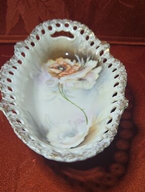 Vintage German Porcelain Floral Relish Or Vanity Tray